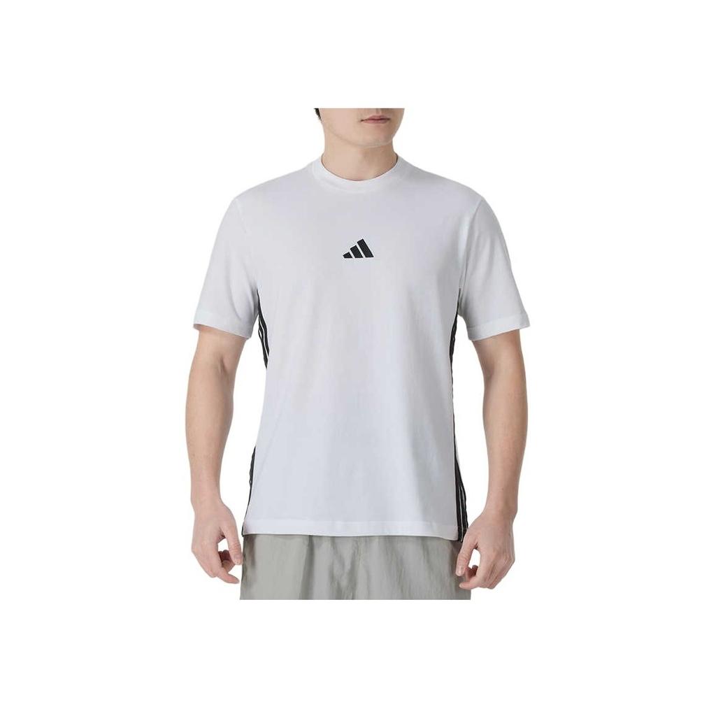 Adidas Essential Striped Crew Neck Logo Drop Shoulder Short Sleeve T-Shirt Men Tops White Black JY8563
