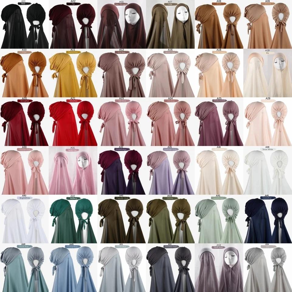 Pin Free Instant Chiffon Hijab Scarf With Undercaps Muslim Women Hijabs With Inner Caps Underscarf Caps Islam Headscarf