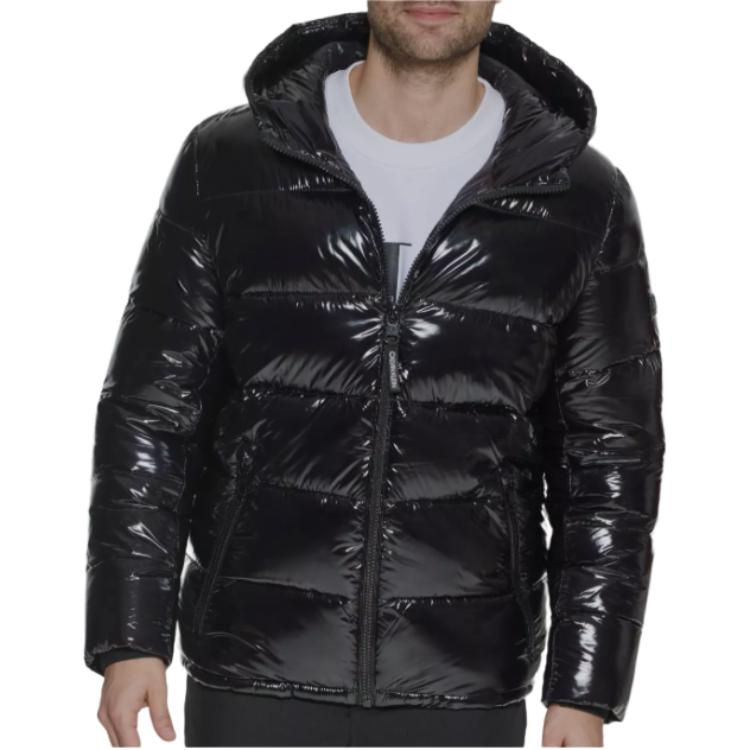 Calvin Klein Solid Color Hooded Zipper Puffer Jacket Warm Long Sleeve Cotton Coat Men Jackets Black CM052418-BLACK