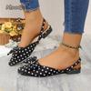 Fashion Pointed Toe Butterfly-knot Women's Fashion Low Heel Sandals Spot Checkered Office Ladies Flat Sandals Elegant Ankle Straps Shoes
