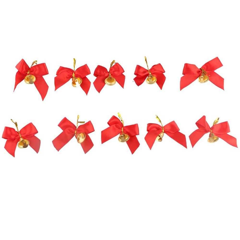 10pcs Crafts Red Christmas Bell Bow Bowknot Mini Christmas Bow Ornaments Hangings Mini Red Bow Party Decor 17cm