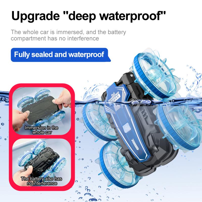 New LED Amphibious RC Car Dual Remote Control Waterproof Stunt Car Double Side Flip Drift Drive 360 ° Rotation Rc Cars Kids Toy Gift