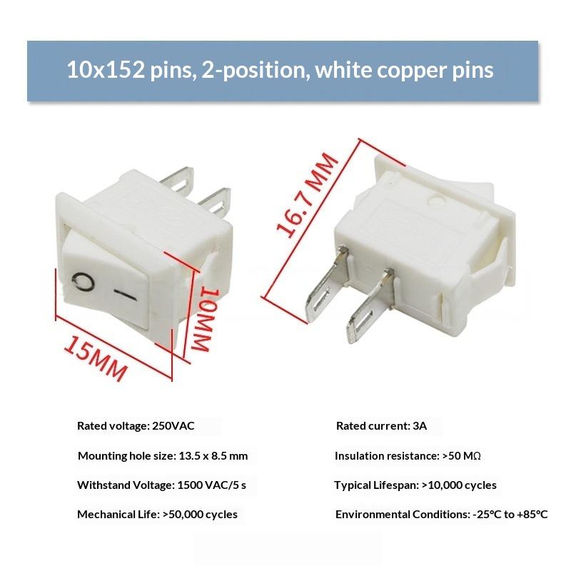 10Pcs KCD11 Rocker Switch 10x15mm Mini Universal Power Toggle Switch for Electronic Component Replacement