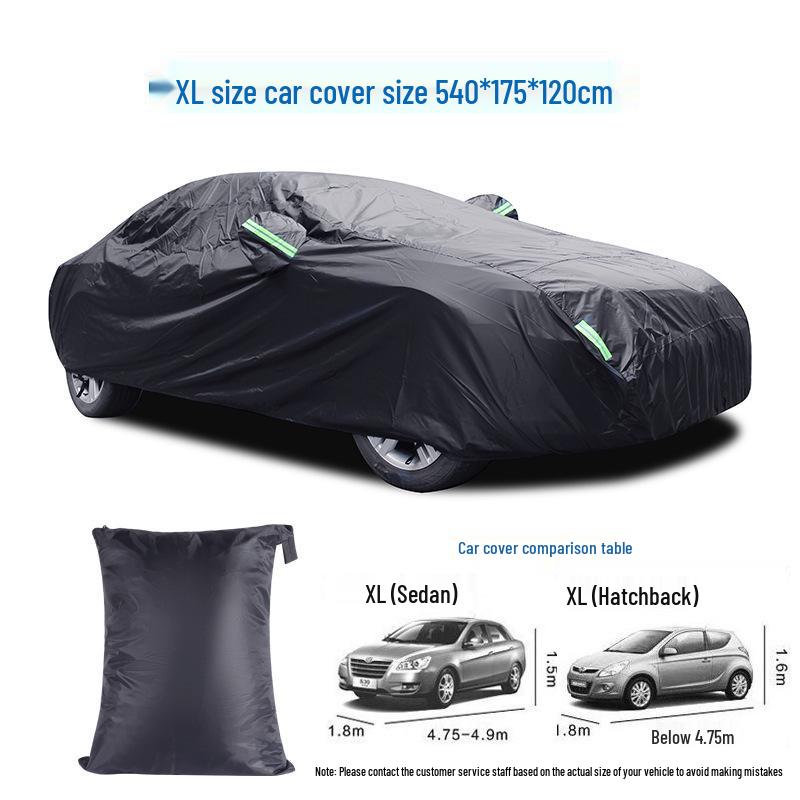 190T Black Polyester Car Cover: Waterproof, Sun Shade, Heat Insulation, Rainproof Protection.