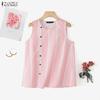 ZANZEA Women Casual Round Neck Loose Stripe Sleeveless Tank Tops