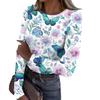 Women’s Casual Long Sleeve Crew Neck Top with Floral Print Ribbed Texture Lightweight Pullover Blouse for Everyday Wear