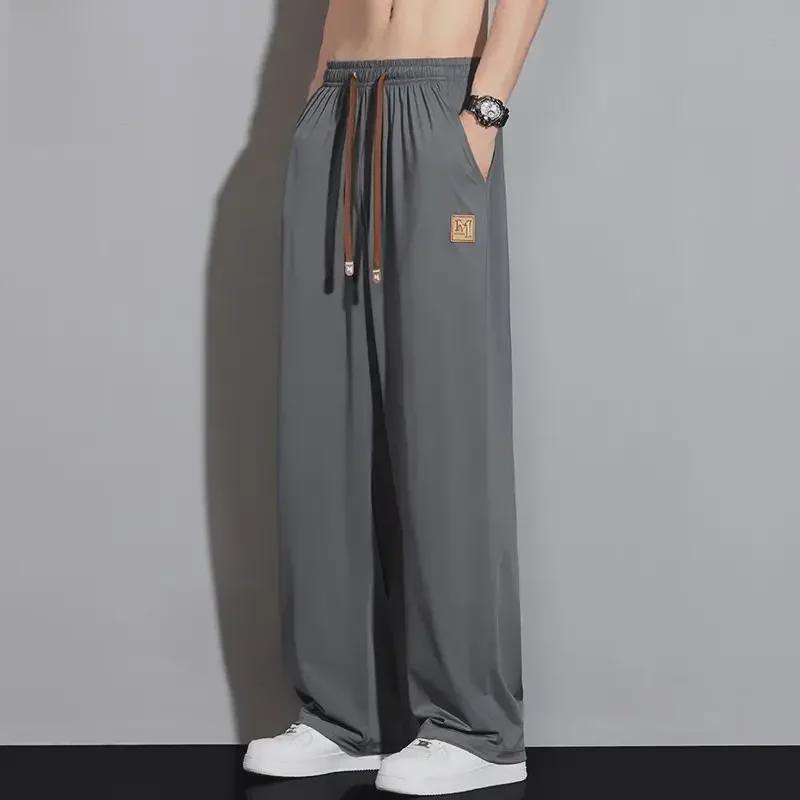 Pánské letní široké kalhoty z ledového hedvábí, rychleschnoucí