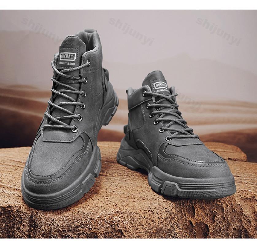 

2026 Autumn Men s High Top Fashi Trend Thick Soled Casual Boots Comfortable Versatile N Slip Solid Color Chunky Ankle Shoes 46 сірий колір