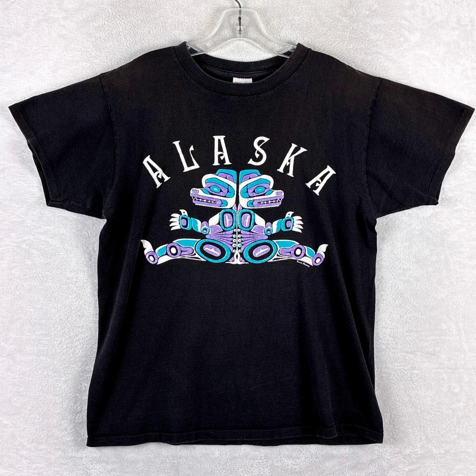 VTG Alaska Tshirt Mens L Black Single Stitch Tribal Outdoors Nature 90s USA Unisex T-Shirt L