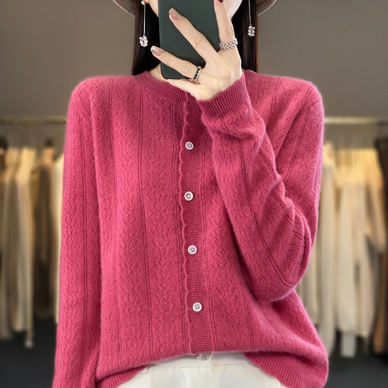 Cardigan Women's Autumn and Winter Round-neck Jacquard Sweater, Loose Wool Sweater, Knitted Light Jacket