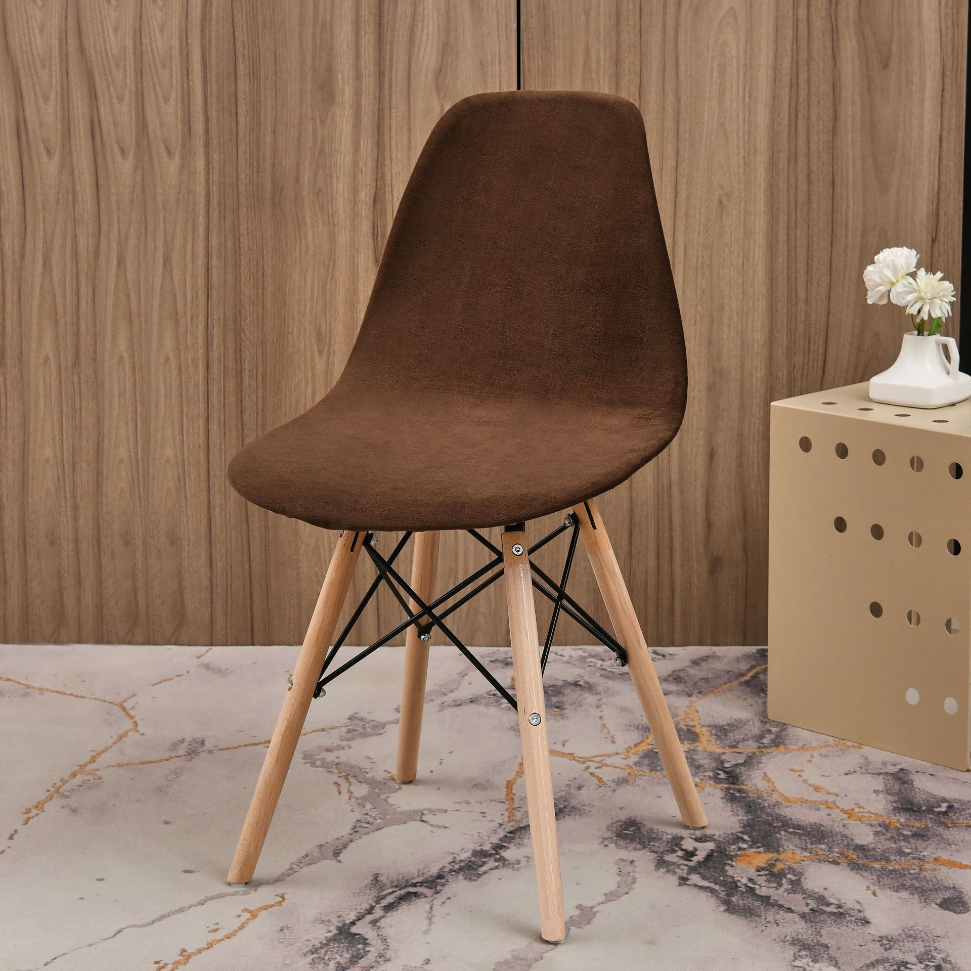 Housse de chaise coquille en velours Couleur unie Stretch Nordique Housses de chaise ronde élastiques Housse de siège de salle à manger Maison Hôtel Fête Banquet 1pc