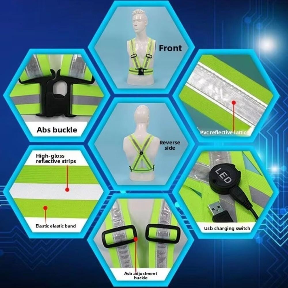 Gilet de Sécurité LED Lumière Verte USB Rechargeable Gilet d'Avertissement pour Vélo Équipement de Cyclisme