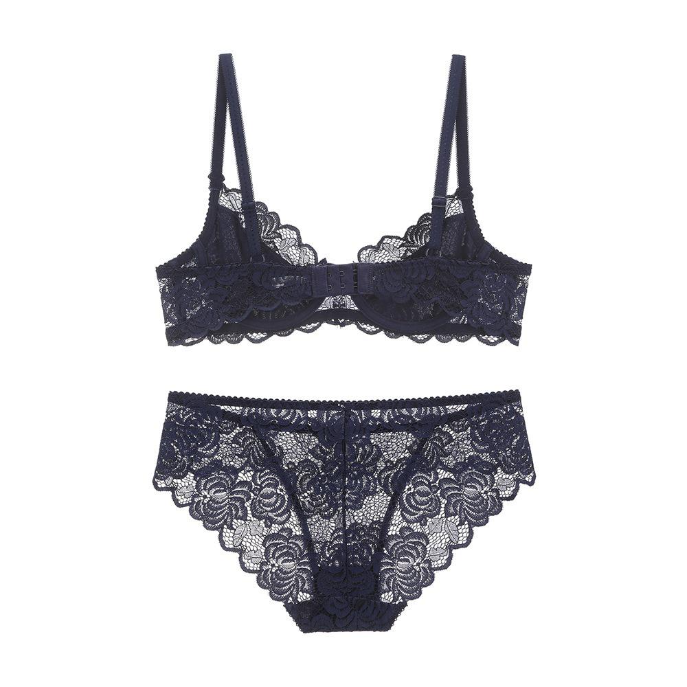 European and American Bra Set with Underwire and No Sponge Thin Double-layer Mesh Lace Underwear