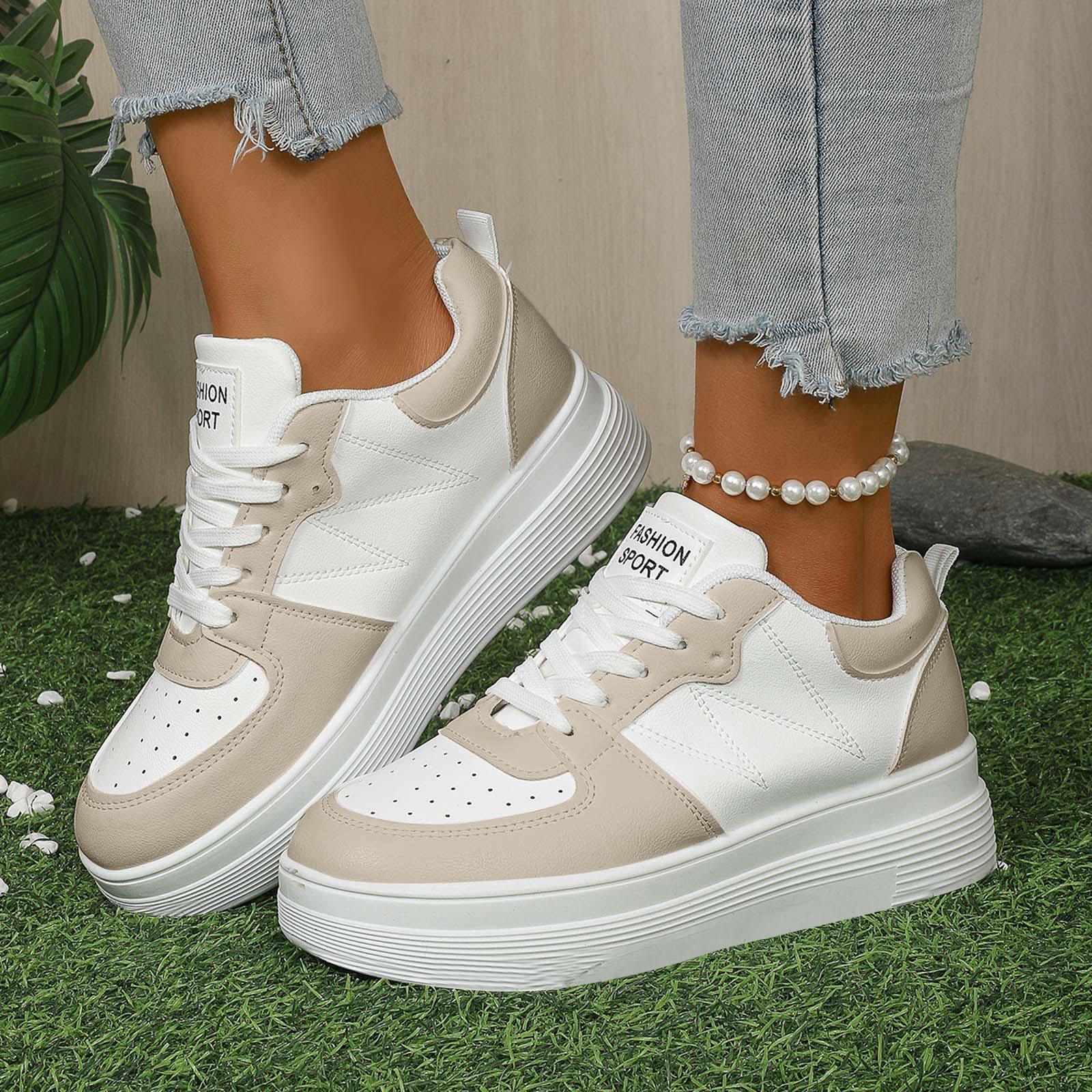 

Casual Cute Shoes For Women Women S Platform Round Toe Leather Panel Shoes Color Blocked Stylish Lace Up Zapatos Mujer CóModos 36 хакі