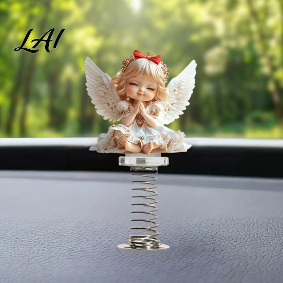 Niedliche Engelsfiguren Mädchen Auto Feder-Ornament 2D Zweiseitig Acryl Armaturenbrett Hüpfendes Ornament Dekor mit Klebebasis Betende Figur