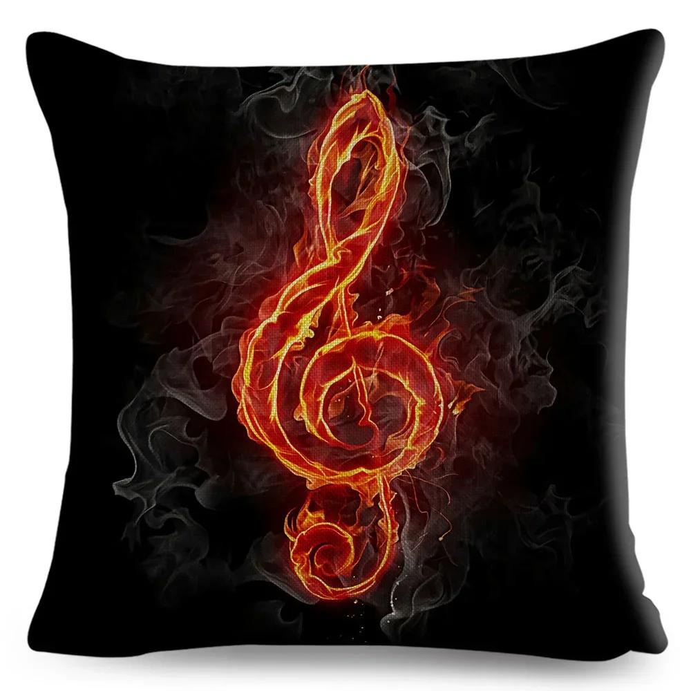 Nordic Style Music Note Pillowcase Decor Vintage Guitar Mike Printed Pillow Case for Home Sofa Polyester Cushion Cover 45x45cm