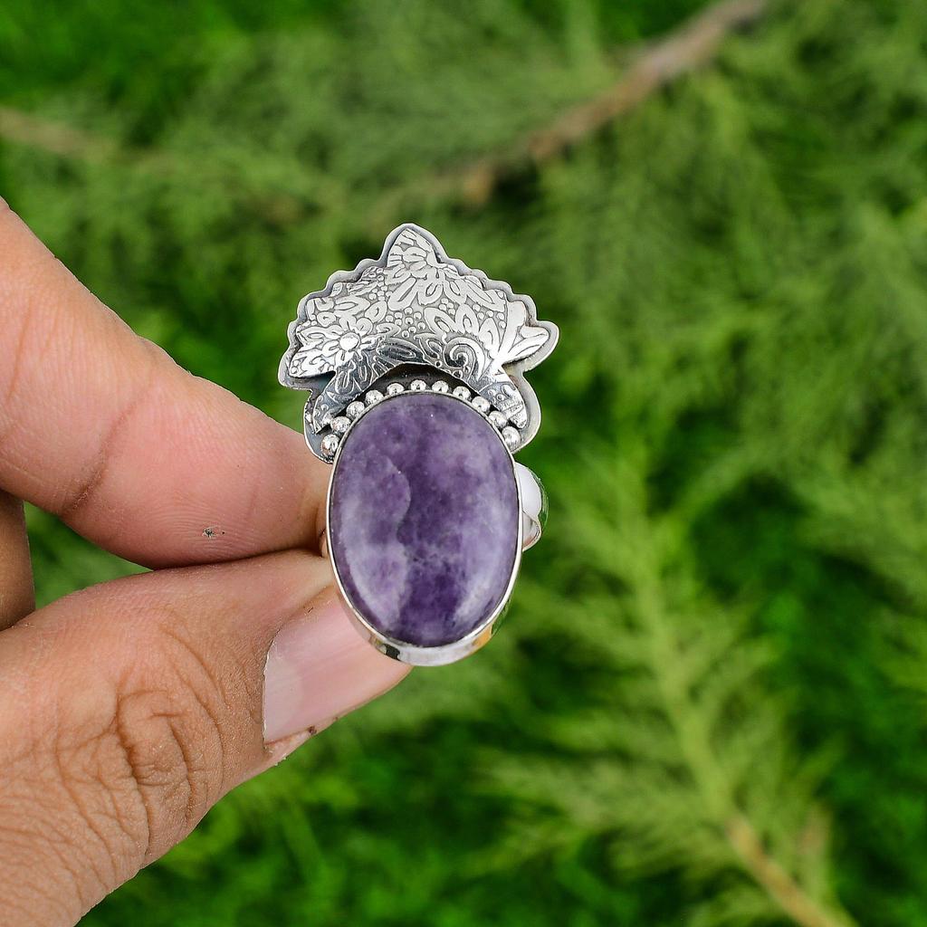 Sterling Silver Lepidolite Gemstone Wife Statement Stackable Bezel Ring Jewelry