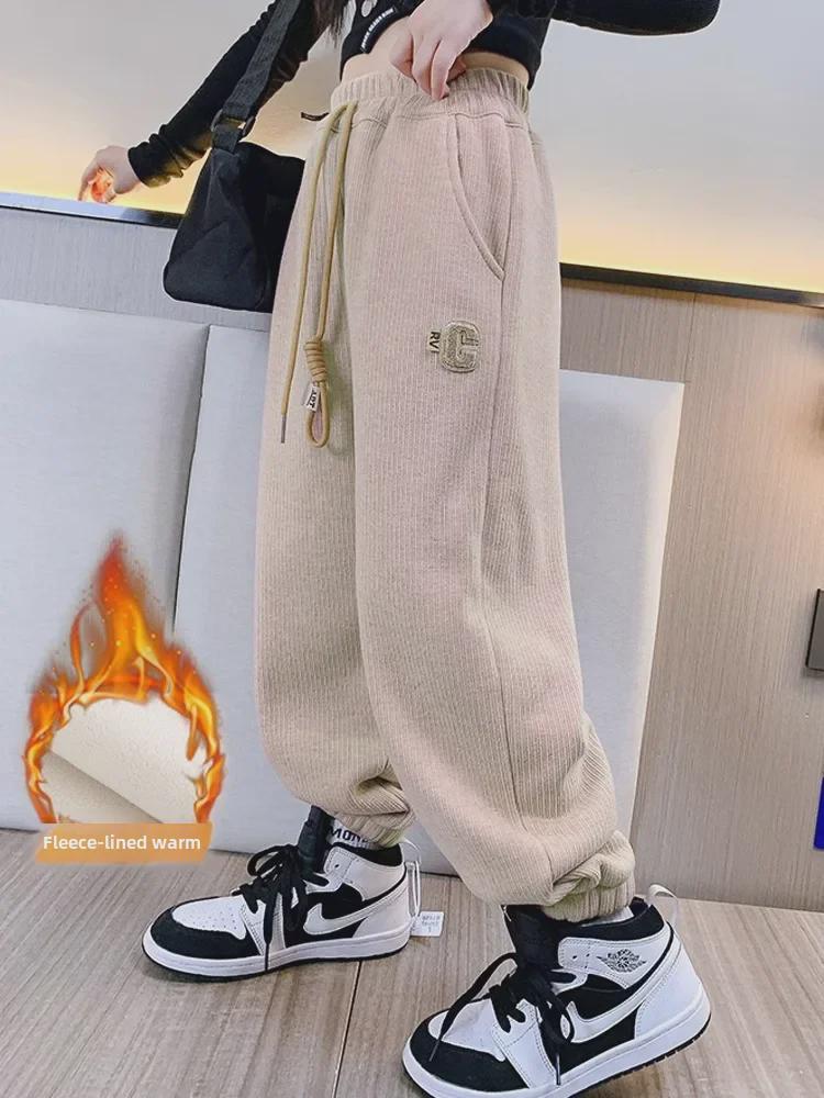 Leggings sport largi de iarnă pentru fete, din catifea cu căptușeală, culoare uni