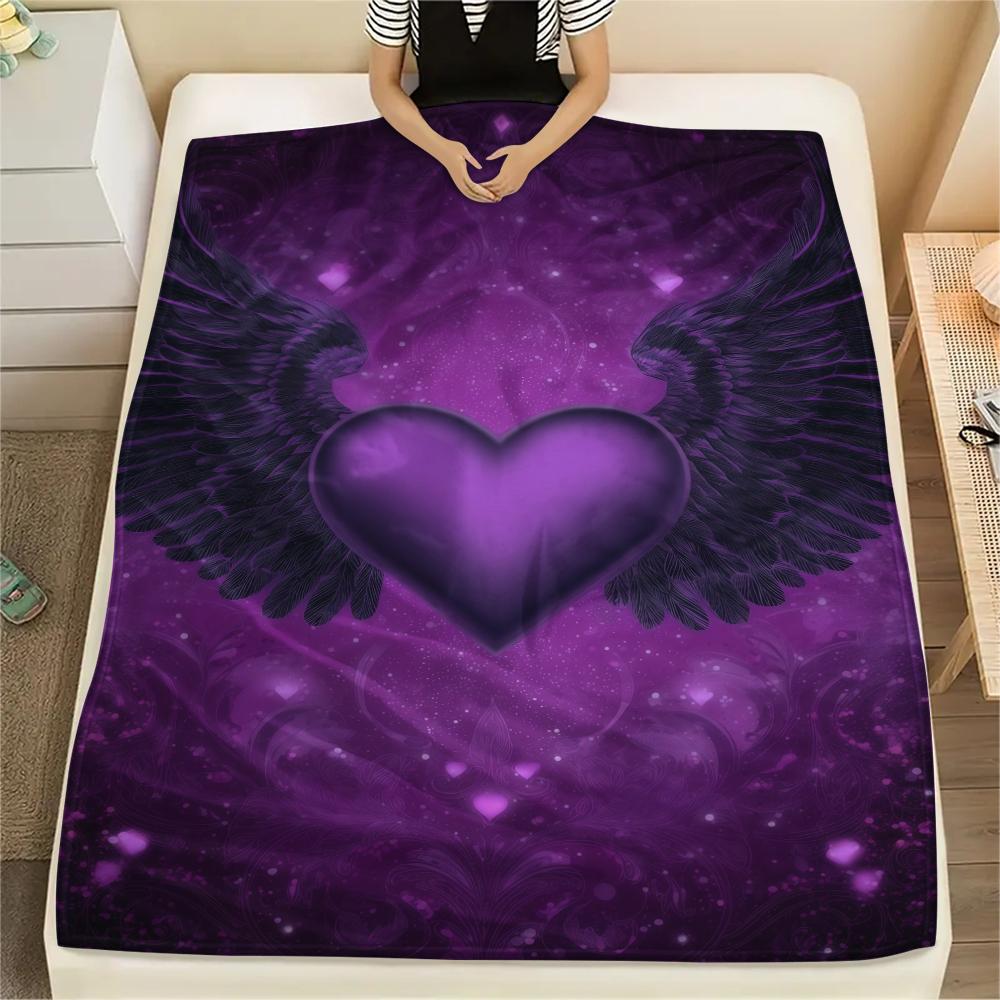 purple heart Print Flannel Blanket,High quality Comfortable for All Seasons,Home Decor,Warmth and Comfort,Perfect for Christmas Gifts