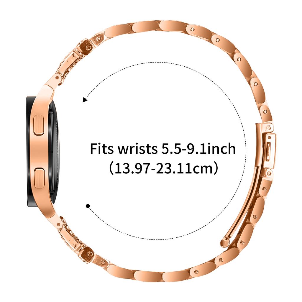 Watch Band with Quick Release Connector for Samsung Galaxy Watch 5/Watch 5 Pro/Watch4 , 3-Bead Stainless Steel Strap