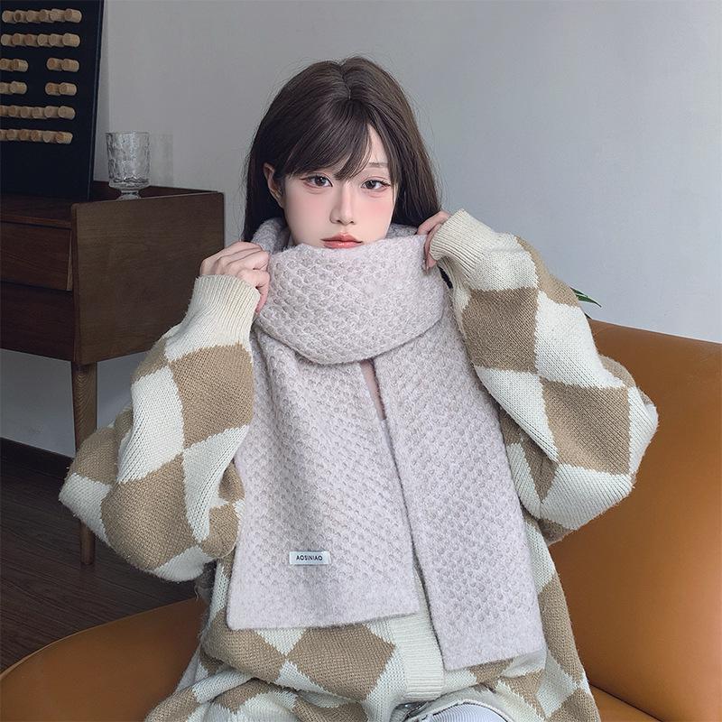 Ankola Red Korean-Style Women's Wool Knit Scarf – Winter 2024 High-End Christmas Gift Neck Warmer