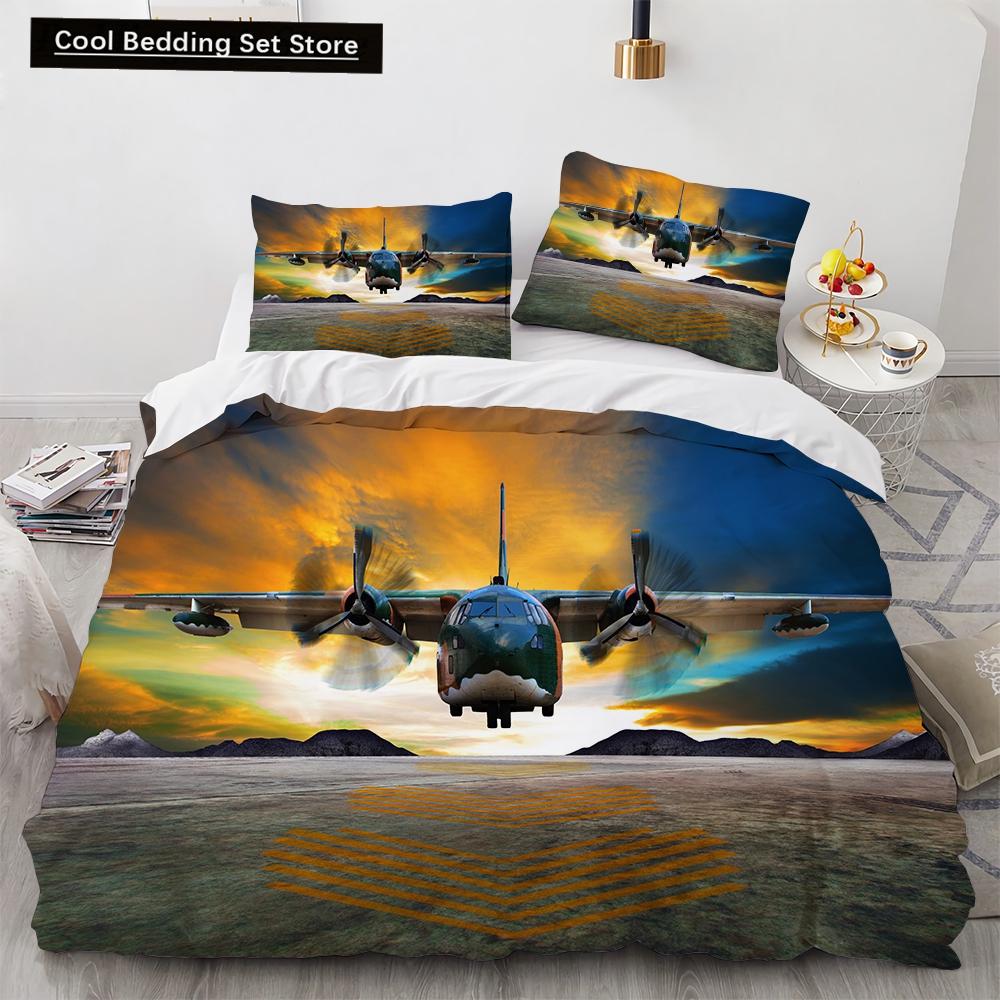 3D Airplane King Queen Duvet Cover Pink Airliner Bedding Set for Adults Sky Sea Natural Landscape 2/3pcs Polyester Quilt Cover