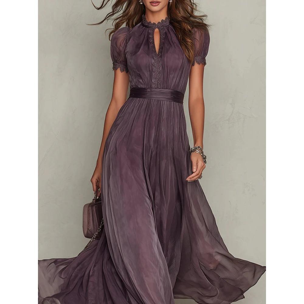 Popular Solid Color Double-layer Mesh Lace Short-sleeved Dress