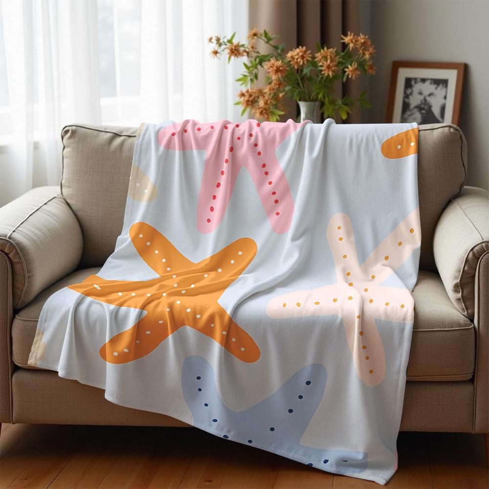 Multicolor Dot Starfish Cartoon Anime Print Flannel Blanket Soft Warm Throw for Kids Bedroom Sofa Christmas Office Car
