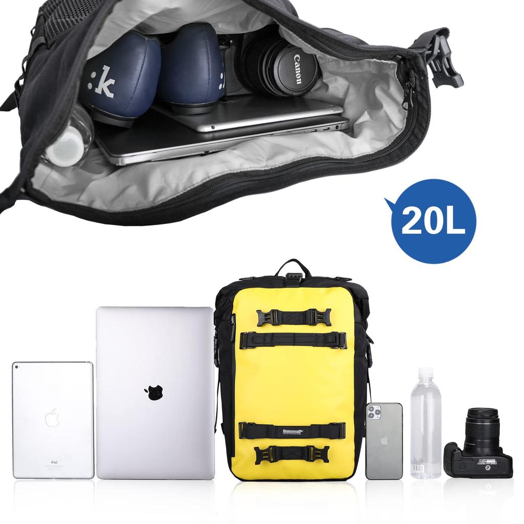 RHINOWALK Motorcycle Seat Bag, Waterproof, Touring Bag, Modular Moto Pack, 6.6 Gal (20 L)