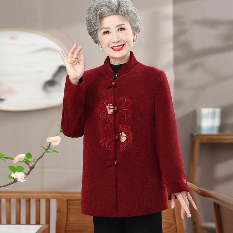 Middle-aged and Elderly Women's Winter Coat Plus Velvet Grandma's 60-year-old 70-year-old Mother's 80-year-old Old Lady's Festive Clothes
