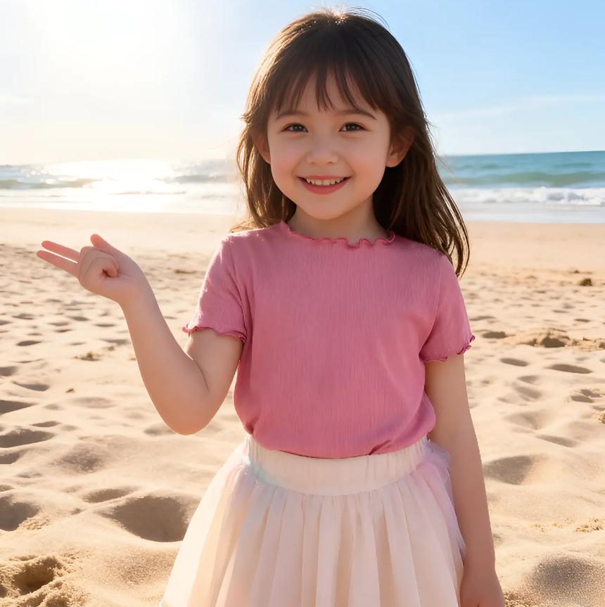 HD Korean Style Girls' Summer Striped Ruffle Trim Toddler Top - Sweet Candy Color Short Sleeve T-Shirt