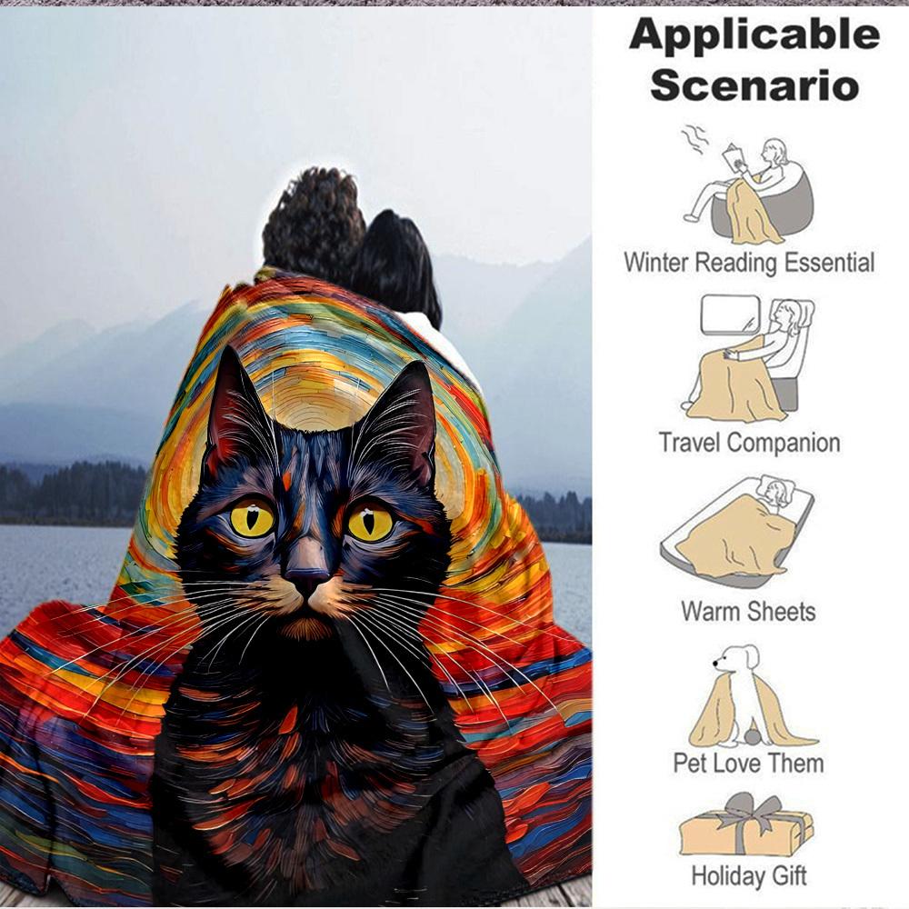 1pc Colorful Cat Art Soft & Warm Polyester Knit Blanket, Digital Printed, All-Season Throw for Napping, Traveling, Sofa yy250906020