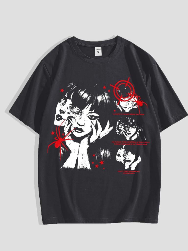 Grafisches Herren-T-Shirt - Lässiges & Lockeres Dark Academia Kurzarm-T-Shirt Übergroße Baggy Tops T-Shirt Schwarz