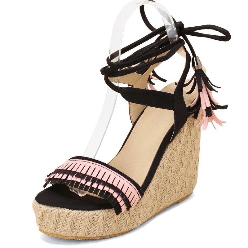 Fashion Ankle Straps Women's Sandals Platform Wedge Summer Shoes For Women High Heels Gladiator Flip Flops Ladies Party Shoe Large Size