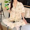 Pastoral Women's Pajama Set: Soft, Cute Rabbit Design, Short-Sleeve, Casual Three-Piece Loungewear.