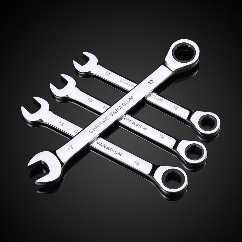 Combination Wrench Set, 8-22mm Metric Flex Head Ratcheting Wrench, Chrome Vanadium Steel Spanner with Bag Car Repair Tools Sets