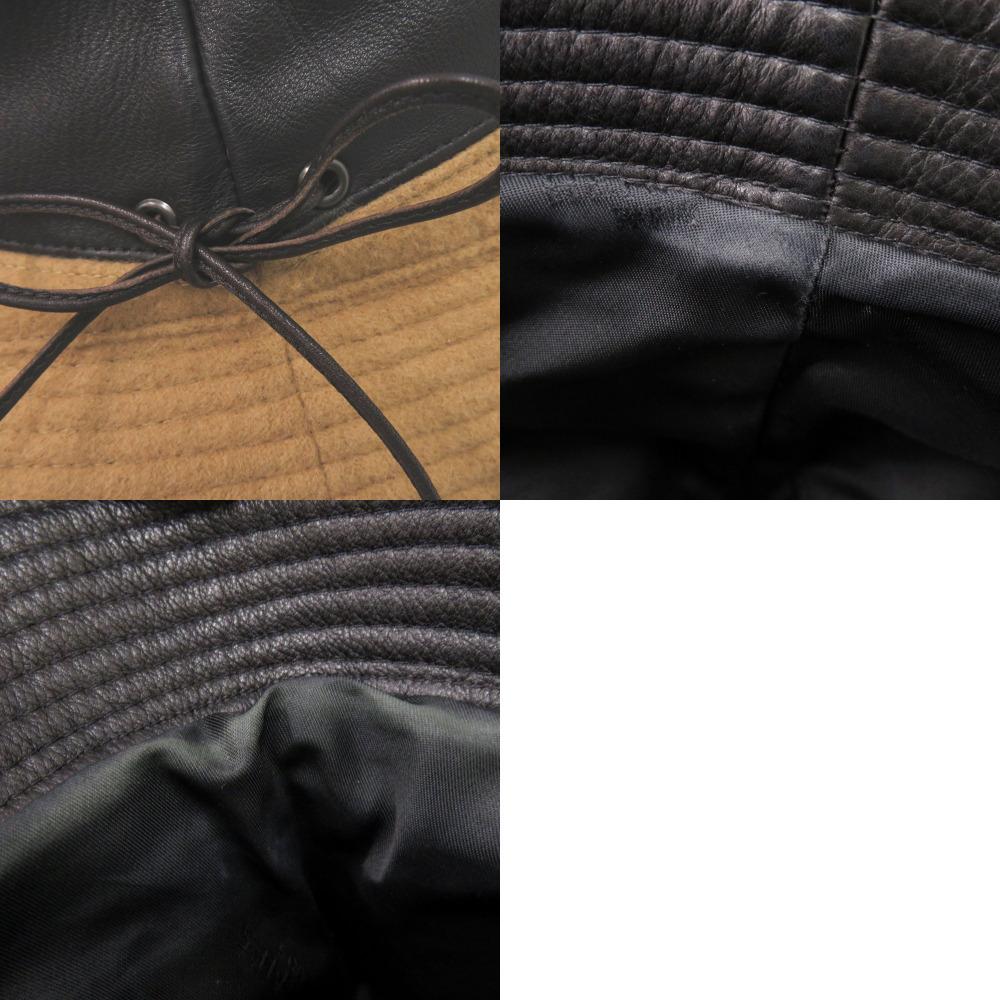 Used AUTHENTIC HERMES Bucket Hat Size58 Brown Black Cashmere Leather