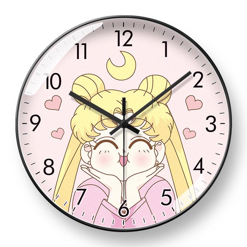 Sailor Moon Anime Silent Wall Clock with Automatic Time Setting for Girls' Bedrooms and Living Rooms