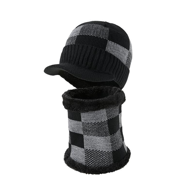 

Зимняя велосипедная бейсболка, набор из двух предметов, мужской шарф, вязаная шапка, средний и пожилой возраст, бархатная теплая шерстяная шапка M（56-58cm） чёрный