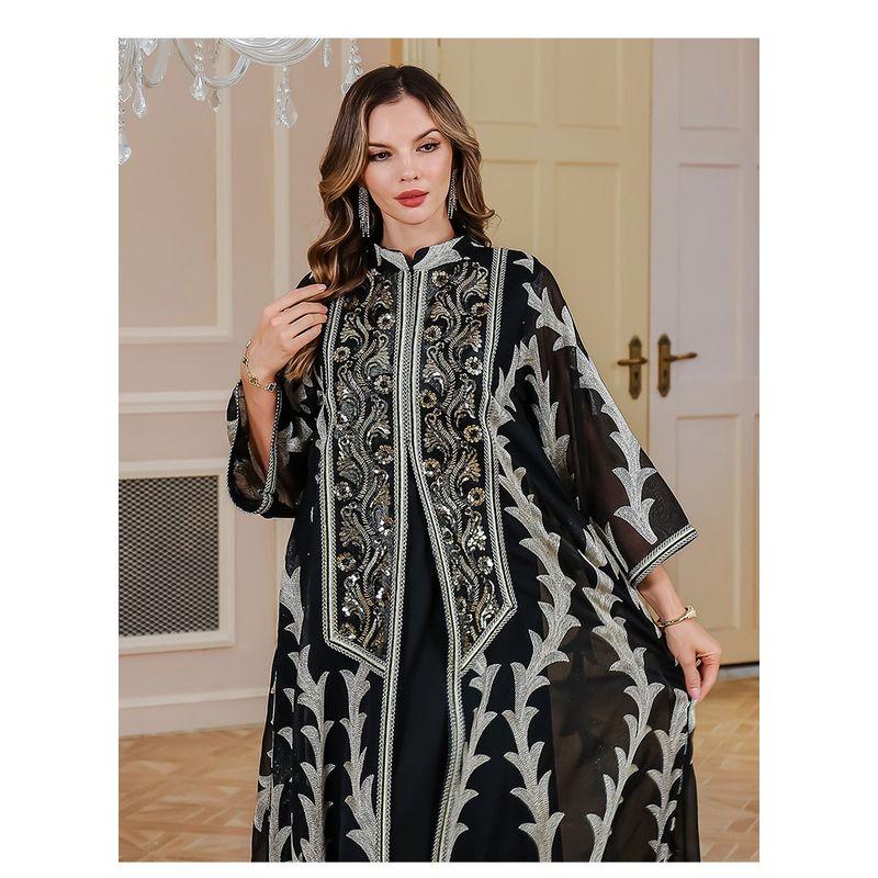 2025 Indonesia New Heavy Industry Mesh Embroidery Robe Dubai Party Dress Middle East Long Dress Women Robe Dress