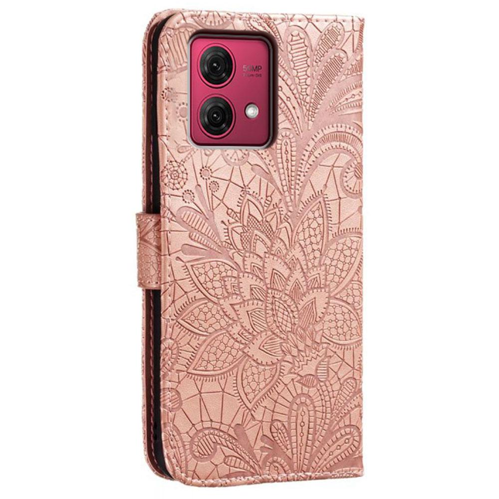 For Motorola Moto G84 5G Case Lace Flowers PU Leather Flip Wallet Phone Cover