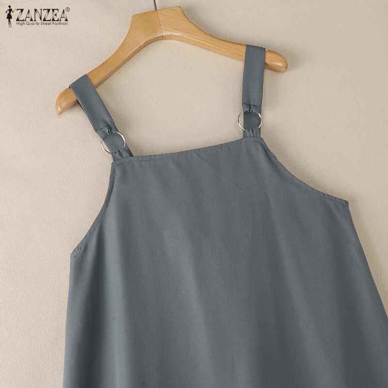ZANZEA Women Casual Square Collar Loose Sleeveless Dress