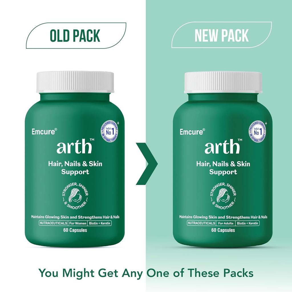 Arth Biotin Capsules for Hair Growth with Keratin & Hyaluronic Acid | Strengthens Hair Skin Nails | 60 Veg Capsules Daily Care