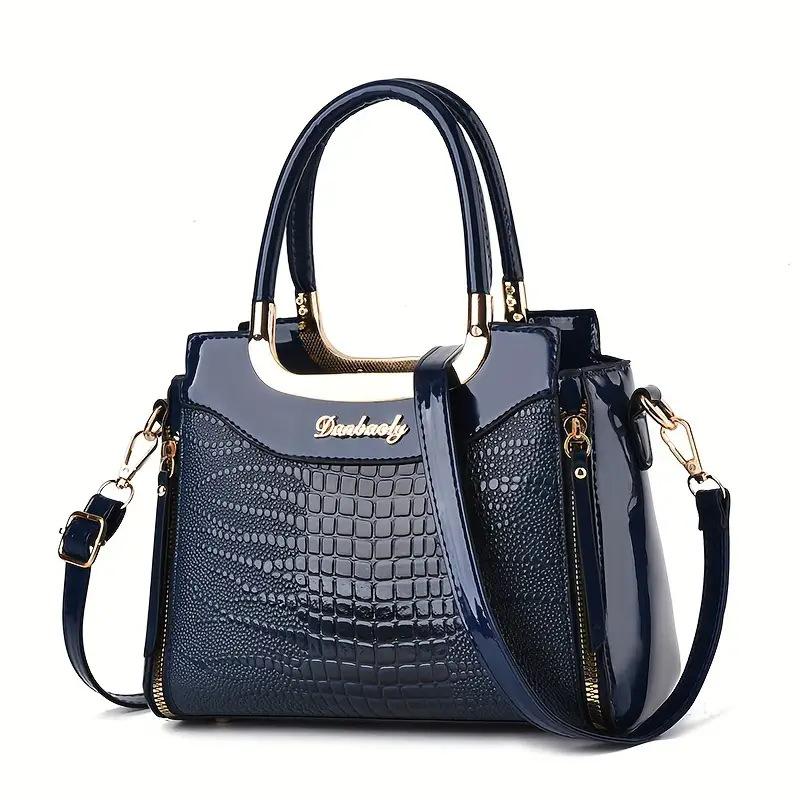 Women's Bag Platinum Shiny Leather Crocodile Pattern Bag with A Female Texture