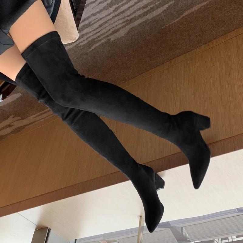 Sexy High Boots Women 2024 Winter New Fashion Over The Knee Warm Botas Suede Lace Up Pumps Sock Shoes High Heels Boots
