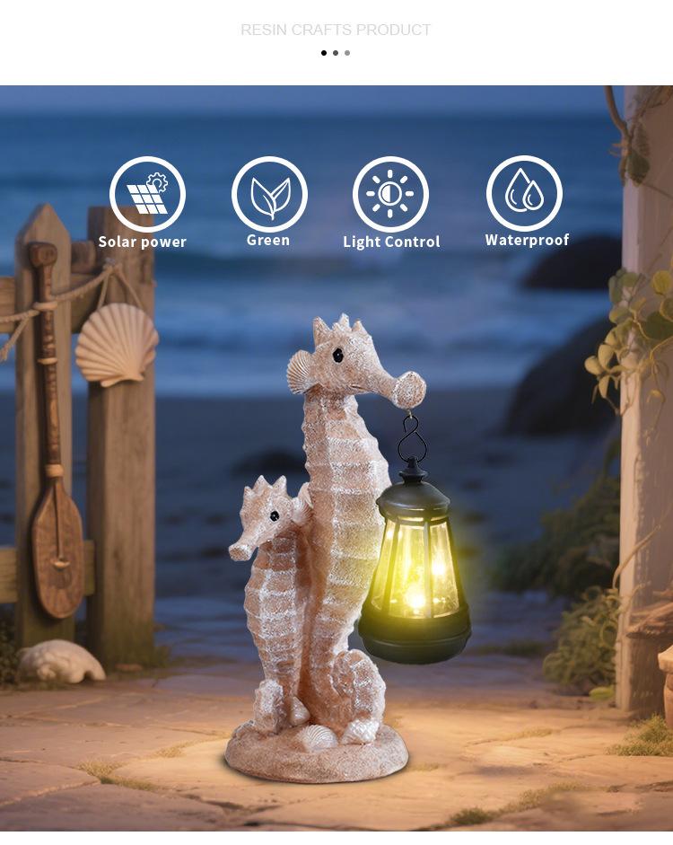 JYL TS/062,Resin Mother and Child Seahorse Carrying Lantern Solar Outdoor Light Marine Element Garden Lamp