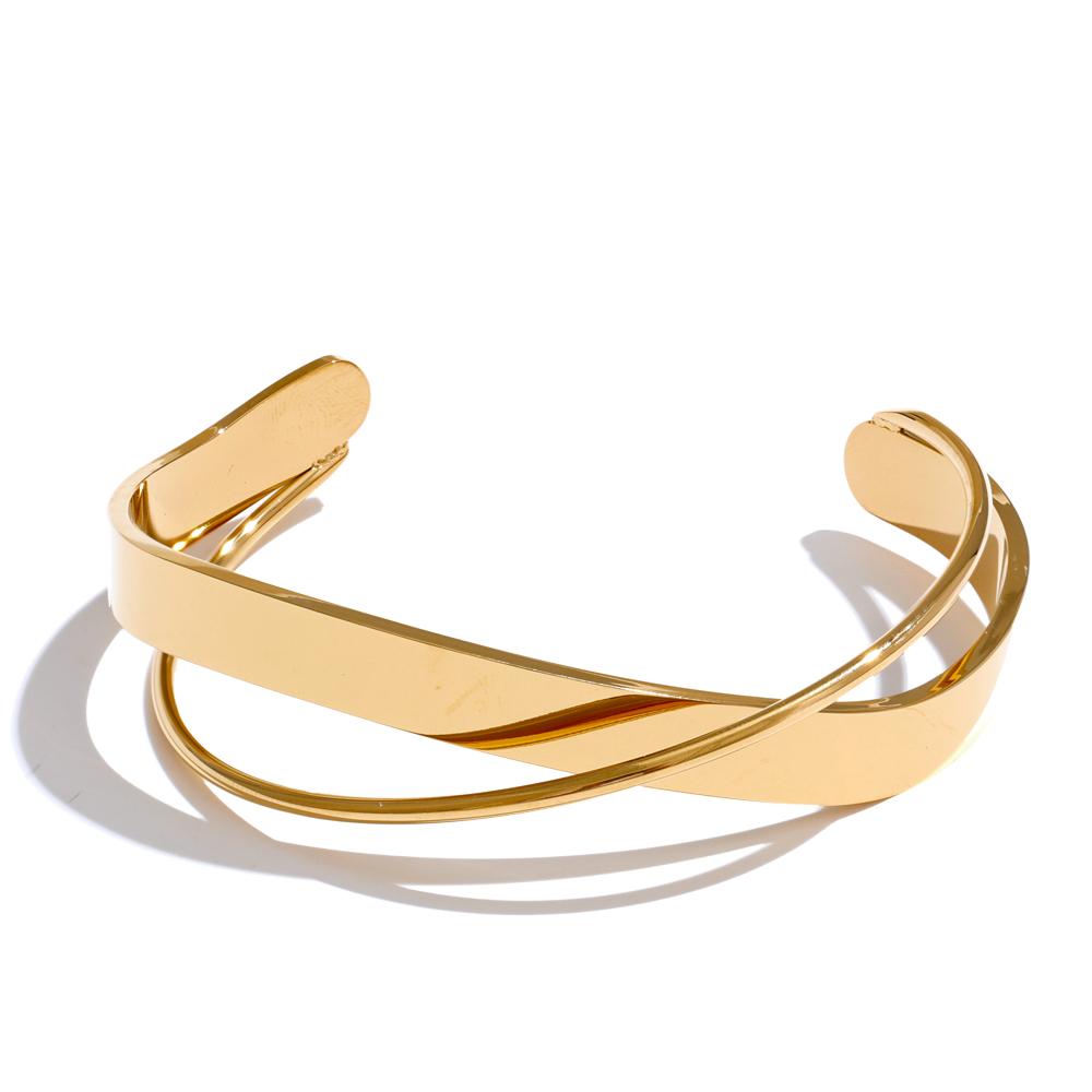 Yhpup Gold Silver Color Stainless Steel Smooth Metal Geometric Cuff Open Bracelet Bangle Waterproof Trendy High Quality Jewelry