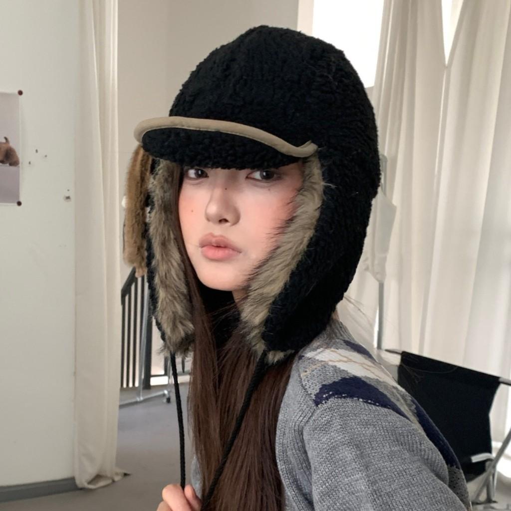 Snowy Winter Beanie Hat With Foldable Sheep Wool Earmuffs For Men And Women