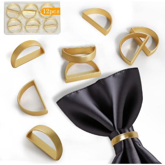 Stainless Steel Napkin Rings Metal Napkin Ring Holders, Yimerlen Holder Serviette Buckles for Family Dinner, Wedding, Party (Semicircle Matte Gold)