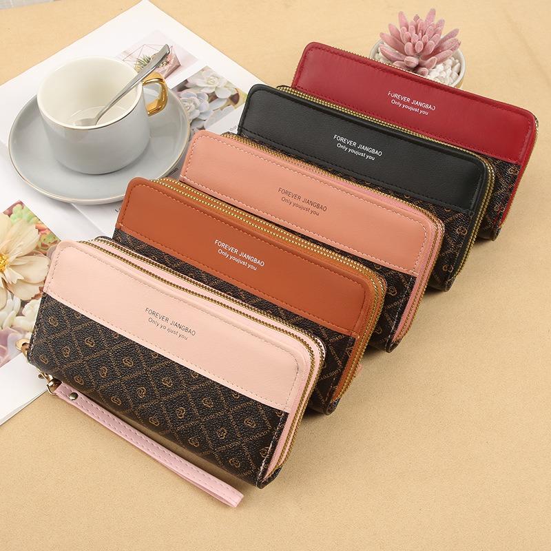 New women's double-pull wallet, color matching clutch bag, card bag, summer versatile fashion change bag, women's mobile phone bag, large capacity